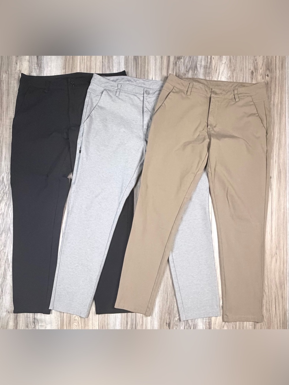 LOT OF 3 BYLT Premium Basics Everyday Pant 2.0 Slim Fit 36 Black Grey Khaki